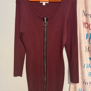 Say What? Burgundy Zip-Front Dress
